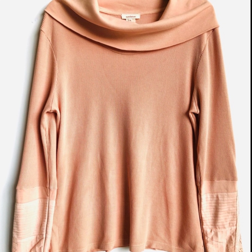 Sundance Cowl Neck Thermal Knit Cuff Top.